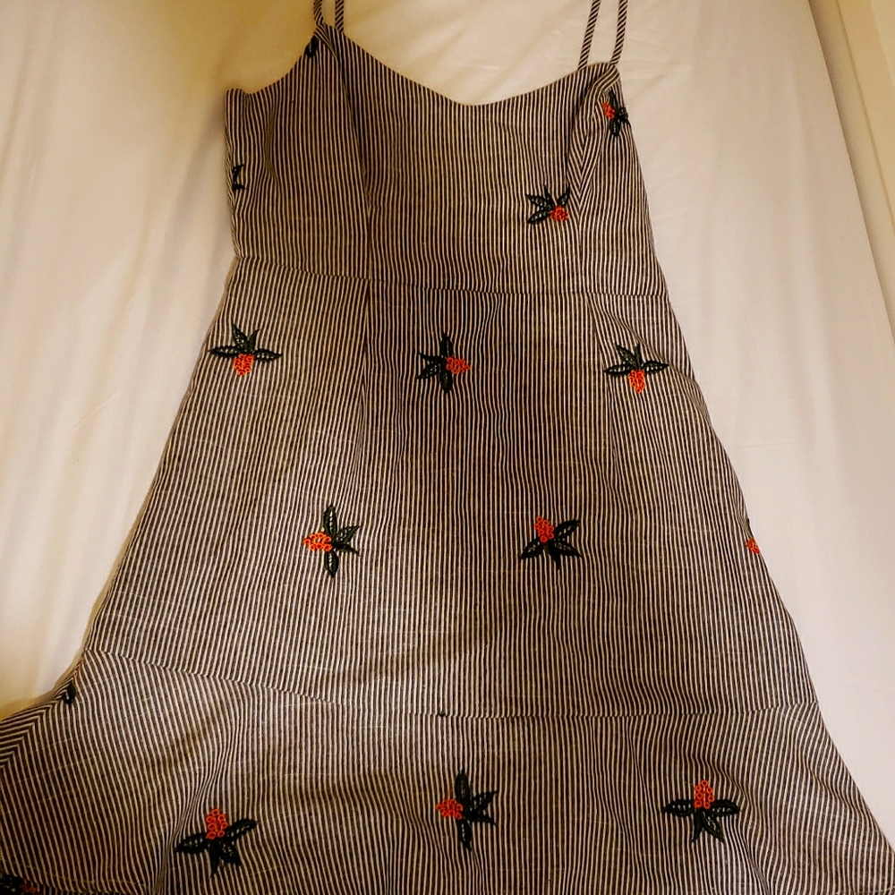 Gray dress with green and orange flowers